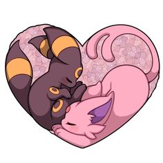 a pink and black cat laying on top of a heart shaped pillow in the shape of a