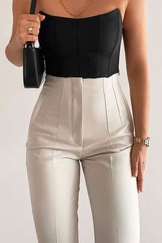 When you're not busy conquering the conference room, kick back in the Amanda High Waist Trouser Pants! Sleek woven poly constructs a high waist cut with diagonal front pockets. Relaxed pant legs taper at an ankle-length hem. Hidden front zipper/hook clasp. Mode Casual, Stylish Work Outfits, Mode Inspo, Professional Outfits, Business Casual Outfits, Mode Inspiration, Business Outfits, White Pants, High Waisted Trousers