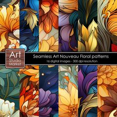 an art nouveau floral pattern with lots of flowers