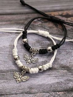 Details:Halloween \nDetails:Butterfly \nStyle:Funky \nGender:Women \nColor:Black and White \nMaterial:Zinc Alloy \n Witch Charms, Skull Butterfly, Butterfly Charm Bracelet, Grunge Jewelry, Bracelet Sets, Skull Bracelet, Women Bracelet, Butterfly Charm, Bracelet For Women