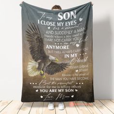 an eagle blanket with the words to my son