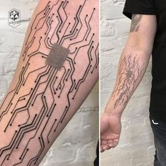 two images side by side one shows an arm and the other shows a computer circuit