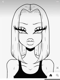 the face of a woman with long hair and big eyes, drawn in black and white