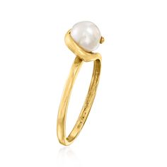 Ross-Simons - 6mm Cultured Pearl Ring in 14kt Yellow Gold. Size 5. A contemporary design with an elegant touch, this ring has a timeless style. It showcases a 6mm cultured freshwater pearl on a glossy 14kt yellow gold band. You'll never want to take this ring off! 1/4" wide. White pearl ring. Pearl birthstones are the perfect gift for June birthdays. White Pearl Ring, Cultured Pearl Ring, Pearl Birthstone, Ring Pearl, June Birthday, Gold Band, Pearl Ring, Cultured Pearls, White Pearl