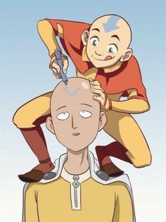 a man is sitting on top of another man's head while he cuts his hair