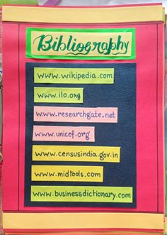 a bulletin board with words written on it in different colors and shapes, including the word'bibliegrably '