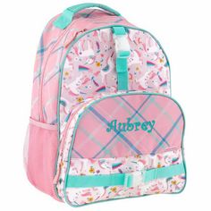 You big kid will be thrilled to have one of our newest Trendsetter Backpack Collection. It holds perfectly full sized folders with an inside pocket for special papers or artwork. Our backpack is loaded with fantastic features that include mesh side pockets and cushioned adjustable shoulder straps. ID tag printed on inside to safely add your child's information. This is the right gift for Back to School, birthdays, holidays or just because... Your child will surely love their new backpack! Dibsie Shark Backpack, Unicorn Backpack, Headpiece Jewelry, Personalized Backpack, School Books, School Age, Accessories Bags Purses, Pink Unicorn, Pink Backpack