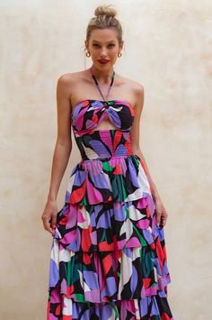 Roxane. Halter Neck Midi Dress – ELF Halter Neck Midi Dress, Hawaii Dress, Oxford Boots, Low Heel Sandals, Dress Handmade, Ruffled Skirt, Puff Sleeve Dresses, Long Jumpsuits, Bag Dress