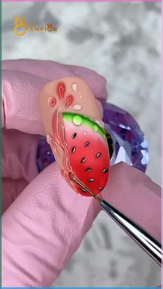 Watermelon nail art #watermelonnailart #nailart #nails Watermelon Nail Art, Fruit Nail Designs, Quick Nail Art, Fruit Nail Art, Nail Art Designs Images, Summer Nail Ideas, New Nail Art Design, Watermelon Nails