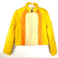 Bdg Urban Outfitters Cropper Jacket| Zipper Up| Color Yellow/Orange| Casual Chic, Light Waight| Perfect For Spring Size S New With Tag Retro Spring Outerwear With Zipper Closure, Retro Yellow Outerwear For Spring, Retro Yellow Spring Outerwear, Retro Fitted Outerwear With Zipper Closure, Casual Fitted Orange Outerwear, Fitted Casual Orange Outerwear, Trendy Fitted Orange Outerwear, Yellow Jacket Outfit, Seussical Jr