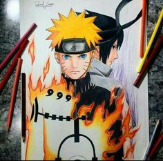 a drawing of naruto and sashirt