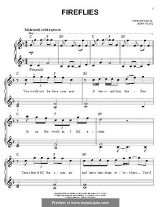 sheet music with the words fireflies written on it