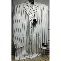 Alberto Celini Mens Suit White Black Stripe 42r Jacket 36r Pants Nwt Italy Ac164 Found At A Local Estate Sale, Looks Unused, Still Has Original Tags Includes The Original Hanger, Suit Jacket, Vest And Pants The Pants Are Super Long, I Think Maybe They Still Need To Be Altered/Hemmed I Found A Small Hole In The Pants From A Needle/Pin Probably From The Seamstress Great Condition, See Pics For Details, Sold As Is So Be Sure To Check Measurements In Pics Classic White Suits For Spring, White Suits For Spring, Classic White Spring Suit, White Single-breasted Suit For Spring, White Notch Lapel Tuxedo For Spring, White Single-breasted Suit With Long Sleeves, White Classic Sport Coat With Notch Lapel, White Single Breasted Suit With Notch Lapel, White Single Breasted Suits With Notch Lapel