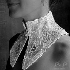 This magnificent collar is made according to the Alençon lace patterns. Dentelle d'Alençon inspired me to create this collar that is embroidered on silk tulle. The work is very fine, very modest and at the same time very bright! The contours of this collar are also handmade in bobbin lace technique. An object that will be a unique thing in the collection and that will have a special "life" thanks to its beauty. Ideally for special occasions, parties, wedding ceremony. Dark Romantic Wedding, Fancy Collar, Bobbin Lace Patterns, Fashion Art Photography, Bib Collar, Alencon Lace, Silk Tulle, Victorian Lace, Embroidered Collars