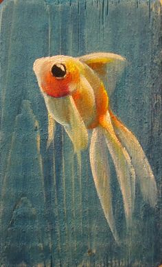 a painting of a goldfish on a blue background