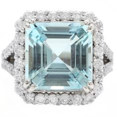 9.50 Carats Natural Aquamarine And Diamond 14k Solid White Gold Ring Suggested Replacement Value: Approx. $8,000.00 Total Natural Square Step Cut Aquamarine Weights: Approx. 8.00 Carats Aquamarine Measures: Approx. 12.00 X 12.00 Mm Natural Round Diamonds Weight: Approx. 1.50 Carats (Color G-H / Clarity Si1-Si2) Ring Size: 7 (Free Re-Sizing Available) Ring Total Weight: Approx. 9.6 Grams Disclaimer: All Weights, Measurements And Colors Are Approximate And May Vary Slightly From The Listed Dimensions Or As Seen In The Image. All Pictures Are Magnified To Show The Smallest Of Details. Please, Refer To The Item Description For Actual Weight And Size Evaluation. Sku #1777 Formal White Topaz Ring With Halo Setting, Aquamarine Diamond Ring With Halo Setting For Formal Events, Gia Certified Aquamarine Jewelry For Formal Occasions, Formal Gia Certified Aquamarine Jewelry, Etsy Gold Ring, Step Cut, White Gold Ring, Natural Aquamarine, White Gold Rings