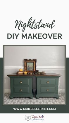 an old dresser is painted green and has the words night stand diy makeover on it