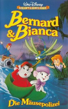 the movie poster for bernard and bianca, which features two mice in a boat