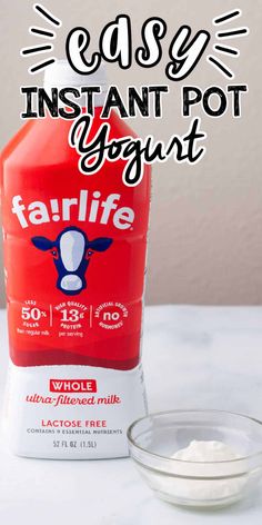 a bottle of tarifie next to a bowl of yogurt