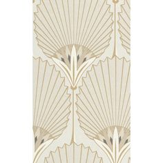 an art deco style wallpaper with fan design in beige and grey colors on a white background