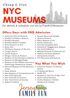 an advertisement for the new york museum's free family fun program, which includes tickets to