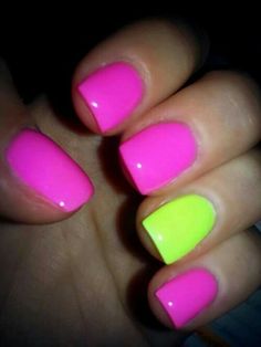 Contrast Nails Color Combos, Bright Funky Summer Nails, Beachy Gel Nails, Pink And Yellow Nails, Everyday Nails, Nails Toes, Revel Nail, Summer Gel Nails, Nail Time