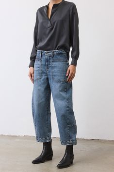 A new denim take on our classic Slouchy Soft Twill. Tapered Leg Hits above the ankle Boxy pockets front and back Elasticized waist Vintage Waves, Twill Pants, Fall Shopping, Tapered Legs, Denim Pants, Everyday Fashion, Fashion Forward, Relaxed Fit, Pants