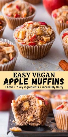 easy vegan apple muffins are packed with apples and cinnamon in the middle