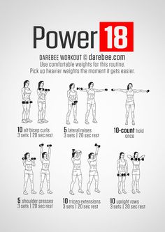 Power 18 Workout Darbee Workout, Workout Fat Burning, Dumbell Workout, Muscle Workout, Weight Training Workouts, Workout Schedule