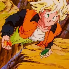 the young gohan is flying through the air