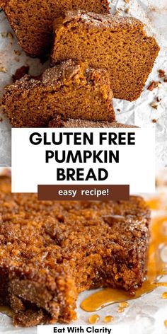 gluten free pumpkin bread is cut in half and stacked on top of each other