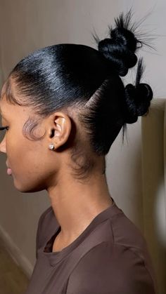 Two buns 2 Buns Black Girls Hair, Sleep Ponytail Black Women, Three Buns Hairstyle, Bun Weave Hairstyles, Double Buns Hairstyle, 2 Buns Hairstyle, 2 Buns, Two Buns Hairstyle, December Mood