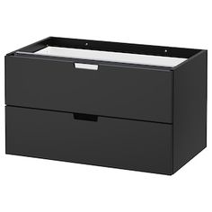 a black file cabinet with two drawers on each side and an open drawer underneath it