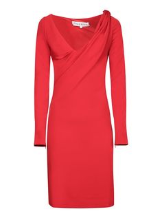 67% Polyester, 21% Polyamide, 12% Elastane V-neck Midi Dress With Ruched Bodice For Work, Ruched Dress With Surplice Neckline, Formal Fitted Draped V-neck Dress, Formal Fitted V-neck Draped Dress, Versace Leather Jacket, Red Drapes, Draped Midi Dresses, Wang Dress, Margiela Shoes