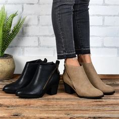 Side Zipper Chunky Heel Ankle Retro Boots Fall Heeled Boots With Side Zipper And Round Toe, Chic Fall Booties With Zipper Closure, Trendy Ankle-high Booties With Zipper, Trendy Ankle-high Booties With Zipper Closure, Casual Zipper Closure Booties For Fall, Trendy Heeled Boots With Side Zipper For Fall, Trendy Fall Heeled Boots With Side Zipper, Casual Fall Booties With Zipper Closure, High Heel Booties With Zipper For Fall