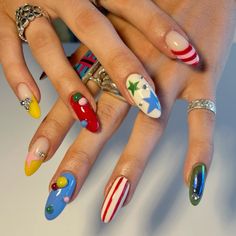 ig: sydiian.studiio Fun Colorful Nails, Colorful Nails, Unique Acrylic Nails, Pretty Hands, Girls Nails, Xmas Nails, Funky Nails, Blue Nails