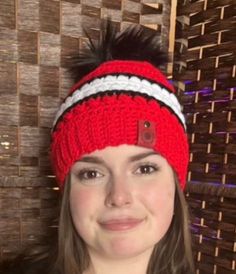 Miss Bela is Red Wing Fan‼️ 🔥You NEED this hat to wear to HockeyTown for all the games. Buy one or one for your whole family. Please put Brim Tag Option # in the personalization box There is always the option of no Pompon Sizes: See photos for Hat Sizes Hats with naturally stretch and conform to the head Hand crocheted by me with acrylic yarn and a handmade Faux Fur Pompon in my smoke-free, pet friendly home. Pompons are permanently sewn it for a more stable feel. Hand wash cold and mild detergent. Lay flat to dry. Pompon can be brushed with a pet brush to refresh. Please note that colors may vary slightly from the pictures to due settings on computers and mobiles. Pattern Designed By SheepishStitches SheepishStitches.com Red Winter Hats For Gifts, Red Winter Hat As A Gift, Red Mini Hat For Winter Gift, Red Beanie For Cold Weather, Warm Red Crochet Cap, Adjustable Red Hat For Cold Weather, Red Crochet Hat One Size Fits Most, Red Crochet Cap Hat One Size, Red Cap For Cold Weather