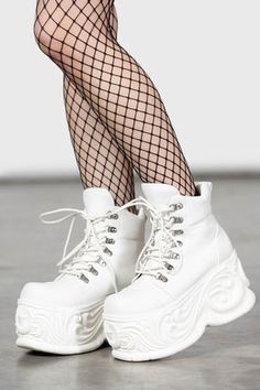 Nightflaw Platform Boots White Platform Boots Winter, Big Platform Boots White, White Big Boots, Chunky Black And White Boots, White Platform Boots Chunky, White Platform Thigh High Boots, Short White Platform Boots, White Fur Platform Boots, Cute Platform Shoes Cheap