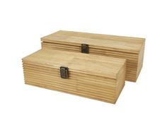 two wooden boxes sitting on top of each other