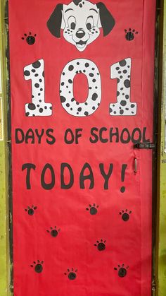 a red door with the words 1011 days of school today written in black on it