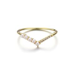 Searching for an elegant, dainty pearl ring? Our Cross The Path Pearl Ring is a gorgeous ring that can be stacked or worn alone. Check out our website for more information! June Meaning, Pearl Stacking Ring, Pearl Wedding Bands, June Birthstone Ring, Gold Rings Simple, Freshwater Pearl Ring, Pearl And Diamond Ring