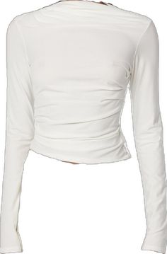 Elegant Ruched Tops For Layering, Chic Ruched Long Sleeve Fitted Top, Chic Fitted Ruched Long Sleeve Top, Chic Fitted Long Sleeve Top With Ruched Details, Stretch Elastane Long Sleeve Top For Fall, Chic Fitted Tops With Thumbholes, Chic Fitted Top With Thumbholes, Elegant Long Sleeve Top For Fall In Elastane, Spring Ruched Fitted Tops