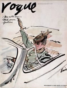 an old fashion magazine cover with a woman in a car waving to the side while driving