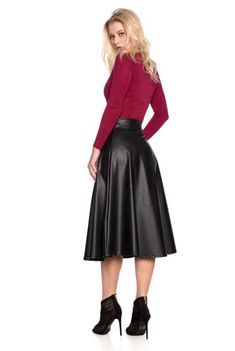 Beautifully Faux Leather Midi Skirt, has an A-line silhouette that's so flattering, perfect with your favorite boots. The supple, luxe faux leather fabric gives you the look of the real thing with none of the hassle. Just toss it in the wash when it needs cleaning. The Fabric: Faux leather fabric. Fabric Care: 95% polyester.5% Spandex Machine wash. Made in US. The Fit: A-line; 29-30" length. The Details: Solid style. Elastic Waistband. No Pockets. Knee-length Faux Leather Skirt For Night Out, Sleek Knee-length Faux Leather Skirt, Fitted Faux Leather Pleated Skirt, Fall Party Mini Skirt In Faux Leather, Fall Party Faux Leather Mini Skirt, Fitted Faux Leather Knee-length Bottoms, Fitted Knee-length Faux Leather Bottoms, Fall Mini Skirt In Sleek Style, Chic Faux Leather Mini Skirt For Winter