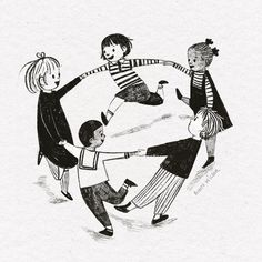 a drawing of children playing with each other