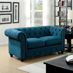 Stanford CM6269TL-LV Dark Teal Transitional Love Seat By Furniture Of America - sofafair.com Chesterfield Loveseat, Traditional Loveseat, Big Sofas, Clutter Organization, Inexpensive Furniture, Organization Diy, Interior Kitchen, Contemporary Bed, Modway Furniture