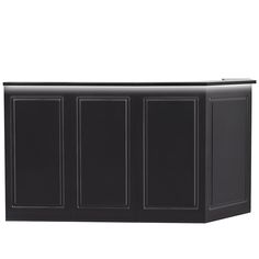 a black cabinet with three doors and two drawers on the front, against a white background