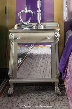 DIY Mirrored Nightstand (A Gorgeous Glam Bedside Table) Mirror Nightstands, I Love Mirrors, Diy Furniture Makeover Ideas, Beautiful Bedside Tables