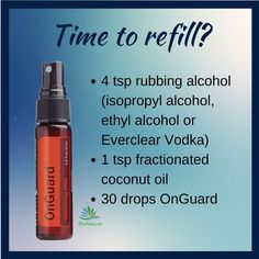 Doterra Hand Sanitizer Recipe, On Guard Hand Sanitizer Spray, Onguard Diffuser Blends, Doterra Spray Bottle Recipes, Diy Doterra Recipes, Essential Oil Sprays Diy, Doterra Onguard, Onguard Doterra, Essential Oils Doterra