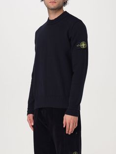 Sweater STONE ISLAND Men color Navy Stone Island Sweater, Island Man, Sweater For Men, Navy Sweater, Sweater Men, Cotton Bottoms, Navy Sweaters, Stone Island, Stretch Cotton